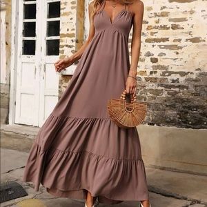 Halter Ruffled Backless Maxi Dress